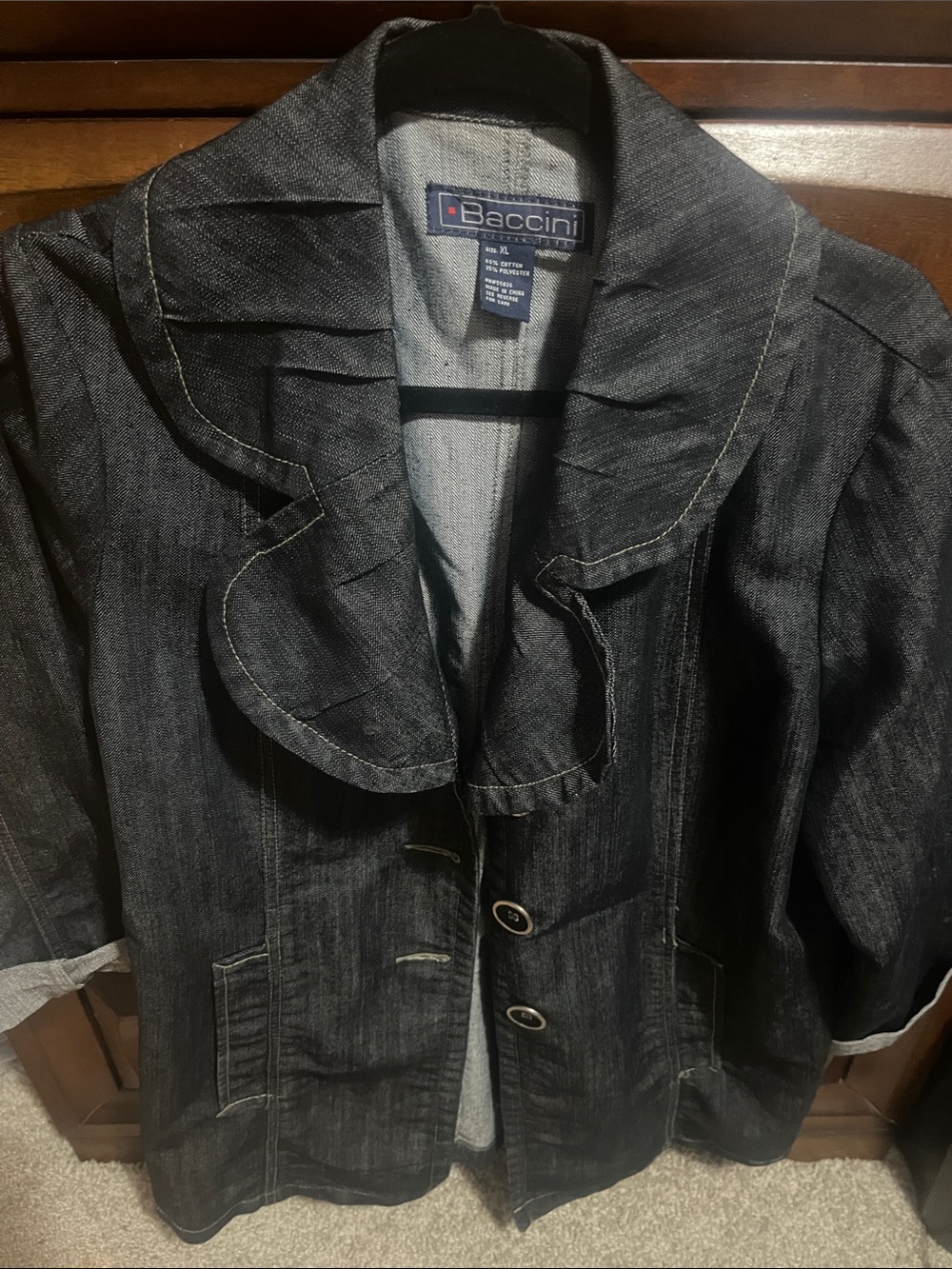 Baccini Dark Blue Ruffle-Trim Denim Jacket